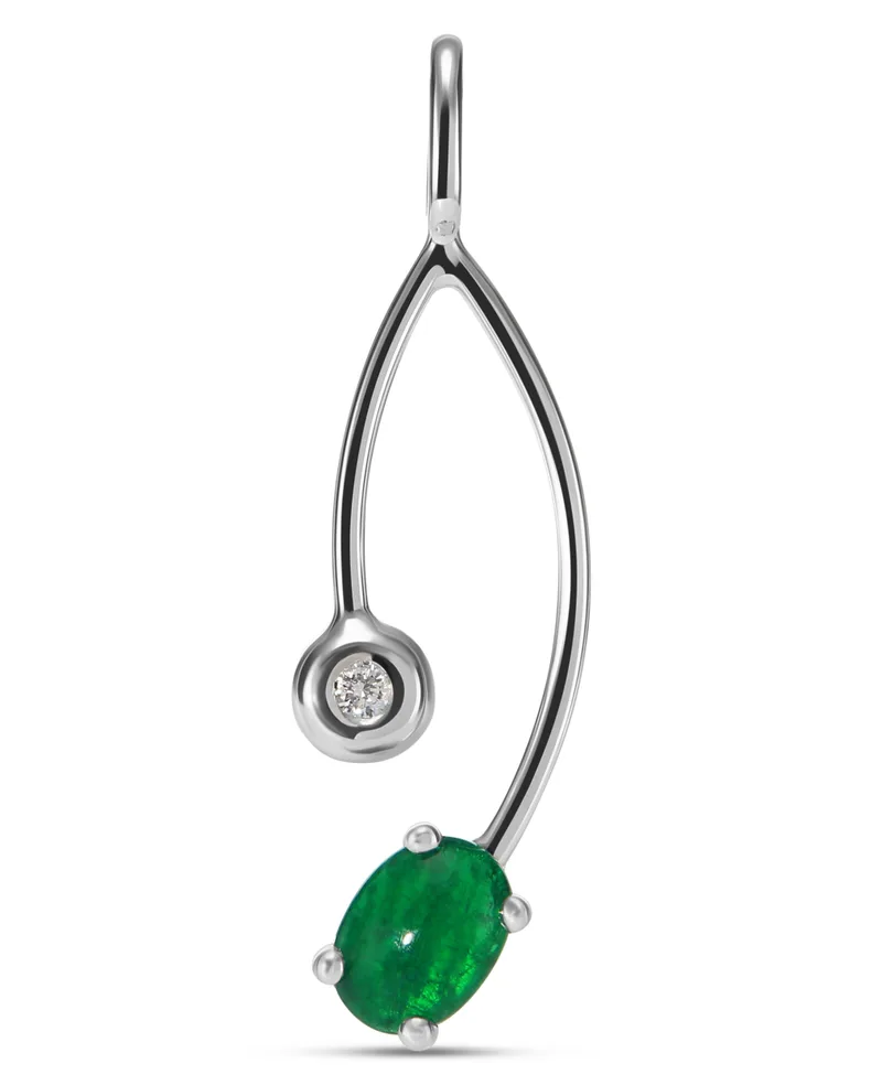 Pendentif Émeraude Verte Ovale 7x5mm Diamant en Or Blanc 750 pour femme - Bijoux Trabbia Vuillermoz