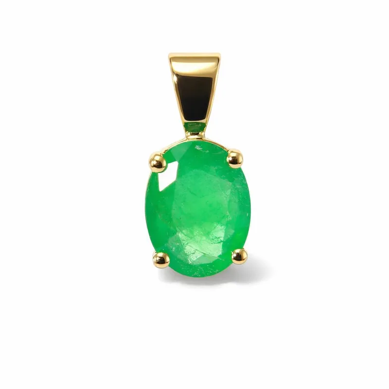 Pendentif Émeraude Verte Ovale en Or Jaune 750 pour femme - Bijoux Trabbia Vuillermoz