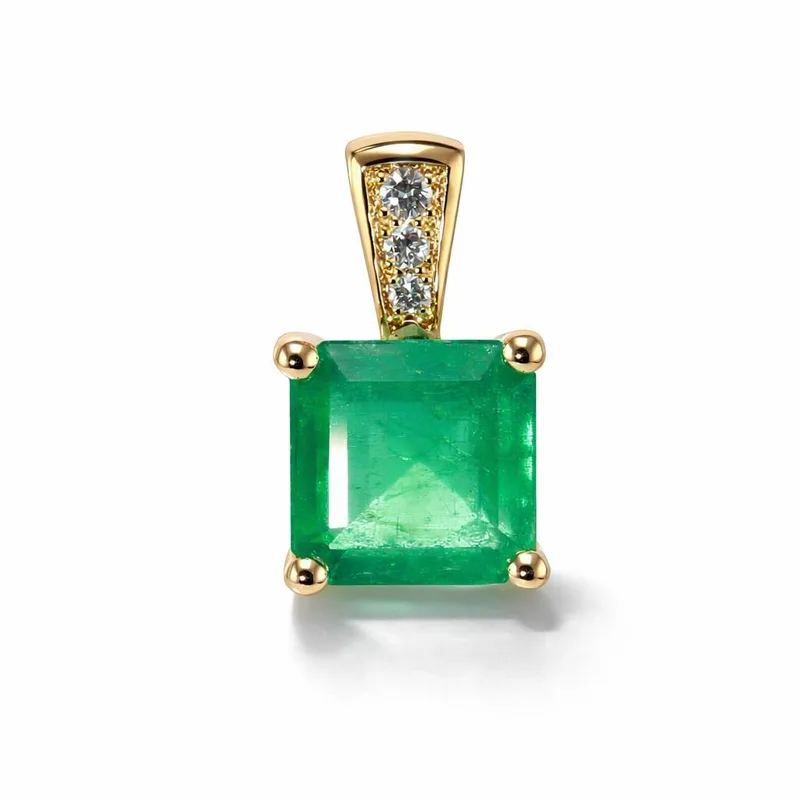 Pendentif Émeraude Verte Carrée 7.5x7.5mm et Diamants en Or Jaune 750 pour femme - Bijoux Trabbia Vuillermoz